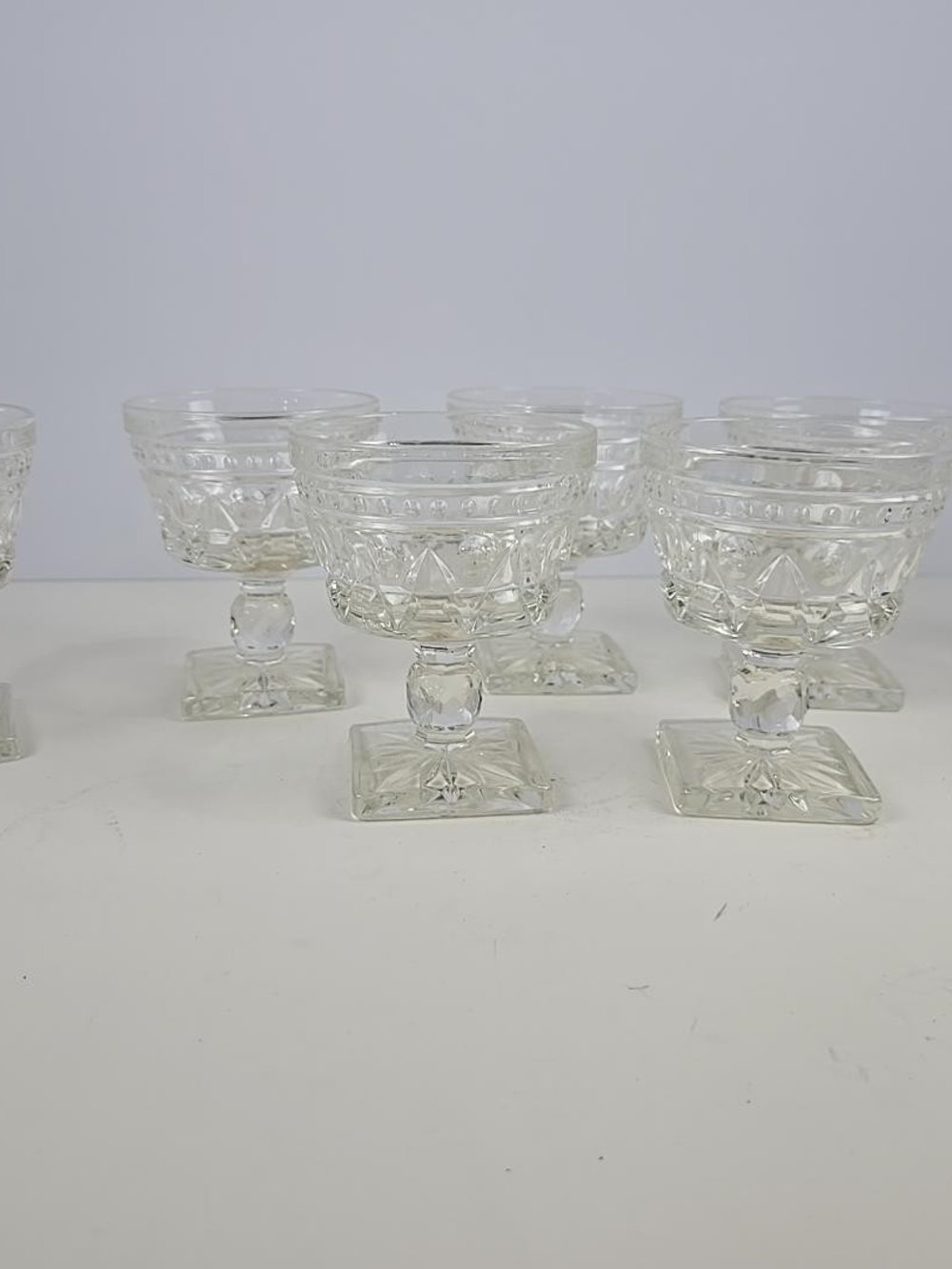 7 Vintage Indiana Glass Colony Park Lane Clear Sherbet Glasses Square Base 4.25"